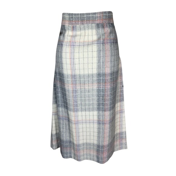 VTG 70s Wool Blend Grey Pink Plaid Tweed Midi Secretary Academia Librarian Skirt - Picture 6 of 8